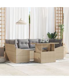 vidaXL Zestaw Sof Ogrodowych 7 Elementów z Poduszkami Beżowy Rattan Dārza mēbeļu komplekti