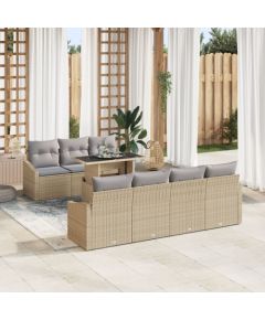 vidaXL 8 Elementowy Zestaw Sof Ogrodowych z Poduszkami Beżowy Poli Rattan Dārza mēbeļu komplekti