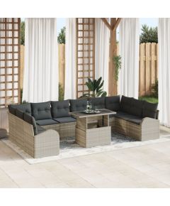 vidaXL Zestaw sofy ogrodowej z poduszkami jasnoszary poli rattan - 11 elementów Dārza mēbeļu komplekti