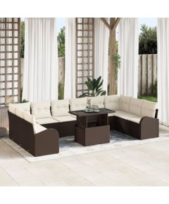 vidaXL Zestaw kanap ogrodowych  z poduszkami w brązowym rattanie poli, 11 elementów Dārza mēbeļu komplekti