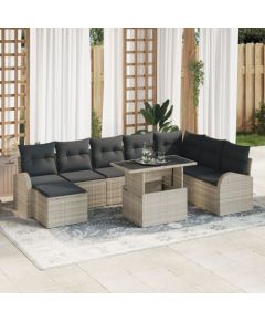 vidaXL Zestaw sof ogrodowych 9-elementowy z poduszkami jasnoszary polirattan Dārza mēbeļu komplekti