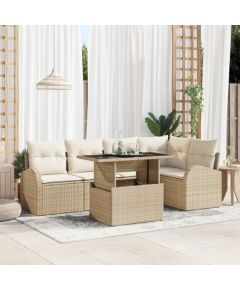 vidaXL 6-częściowy zestaw sof ogrodowych z poduszkami Beżowy Polirattan Dārza mēbeļu komplekti