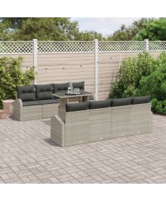 vidaXL Zestaw sof ogrodowych  9 części z poduszkami w jasnoszarym kolorze z polirattanu Dārza mēbeļu komplekti