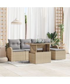 vidaXL Zestaw 6-członowy kanap ogrodowych z poduszkami, beżowy poli rattan Dārza mēbeļu komplekti