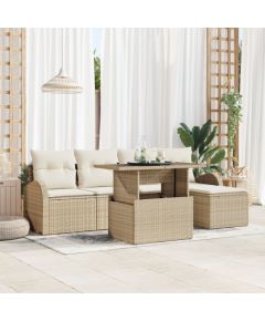 vidaXL Zestaw Sofy Ogrodowej 6 Częściowy z Poduszkami Beżowy Rattan Polietylenowy Dārza mēbeļu komplekti