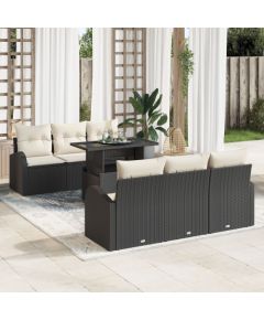 vidaXL 7-częściowy zestaw sofy ogrodowej z poduszkami czarny polirattan Dārza mēbeļu komplekti