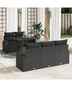 vidaXL 6-częściowy zestaw sof ogrodowych z poduszkami czarny polirattan Dārza mēbeļu komplekti