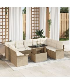 vidaXL Zestaw 10 sztuk sof ogrodowych z poduszkami Beżowy Polirattan Dārza mēbeļu komplekti