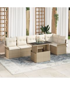 VidaXL 7-częściowy zestaw kanap ogrodowych z poduszkami w kolorze beżowym z poli rattanem Dārza mēbeļu komplekti