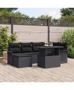 vidaXL Zestaw Sof Ogrodowych 7-częściowy z Poduszkami Czarny Polirattan Dārza mēbeļu komplekti