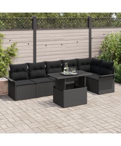 vidaXL 7 Częściowy Zestaw Sofy Ogrodowej z Poduszkami Czarny Polirattan Dārza mēbeļu komplekti