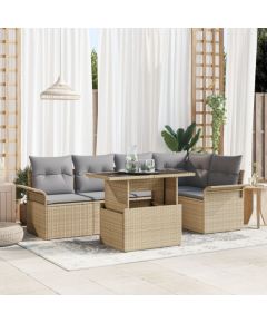 vidaXL 6-częściowy Zestaw Sof Ogrodowych z Poduszkami Beżowy Poli Rattan Dārza mēbeļu komplekti