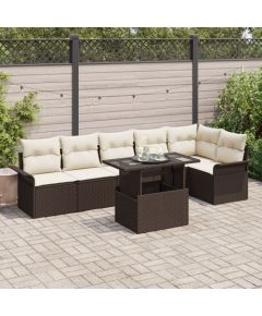 vidaXL Zestaw ogrodowy  7-częściowy z poduszkami Brązowy Polirattan Dārza mēbeļu komplekti