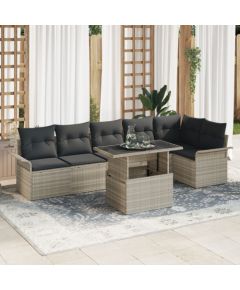 vidaXL Zestaw sof ogrodowych 7 części z poduszkami jasnoszary poli rattan Dārza mēbeļu komplekti