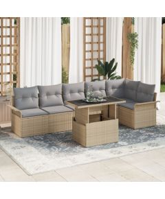 vidaXL Zestaw sofy ogrodowej  7 części z poduszkami Beżowy Poly Rattan Dārza mēbeļu komplekti