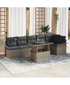 vidaXL 7-częściowy zestaw sof ogrodowych z poduszkami Szary Polirattan Dārza mēbeļu komplekti