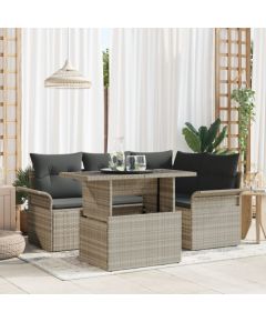 vidaXL 5-częściowy zestaw sof ogrodowych z poduszkami w jasnym szarym kolorze z polirattanu Dārza mēbeļu komplekti