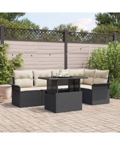 vidaXL 6-częściowy zestaw sof ogrodowych z poduszkami czarny polirattan Dārza mēbeļu komplekti