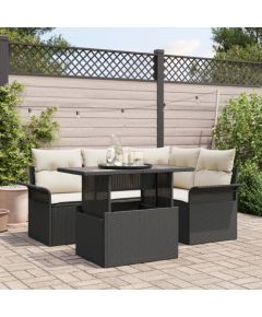 vidaXL Zestaw 5-częściowy sof ogrodowych z poduszkami czarny polirattan Dārza mēbeļu komplekti