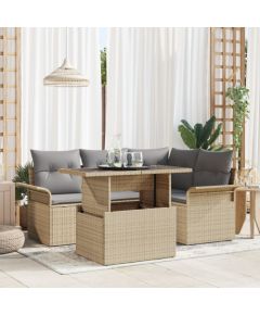 vidaXL 5-częściowy zestaw sofy ogrodowej z poduszkami Beżowy Polyrattan Dārza mēbeļu komplekti