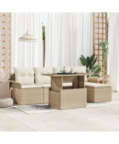 vidaXL Zestaw Sof Ogrodowych 6-częściowy z Poduszkami Beżowy Poli Rattan Dārza mēbeļu komplekti