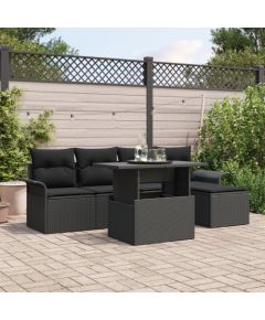 vidaXL 6-Częściowy Zestaw Sof Ogrodowych z Poduszkami Czarny Polirattan Dārza mēbeļu komplekti