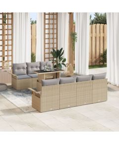 vidaXL Zestaw 8-częściowy Kanapowy do Ogrodu z Poduszkami Beżowy Rattan Polipropylenowy Dārza mēbeļu komplekti