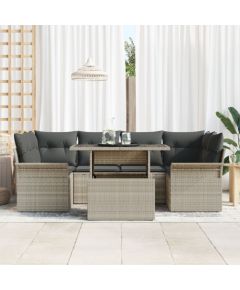 vidaXL 7-częściowy Zestaw Sofy Ogrodowej z Poduszkami Jasnoszary Poli Rattan Dārza mēbeļu komplekti