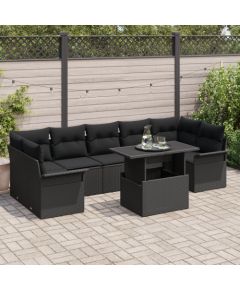 vidaXL 8-częściowy zestaw sof ogrodowych z poduszkami Czarny Polirattan Dārza mēbeļu komplekti