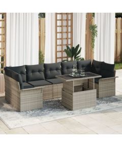 vidaXL 8 Elementowy Zestaw Sof Ogrodowych z Poduszkami Jasnoszary Polirattan Dārza mēbeļu komplekti