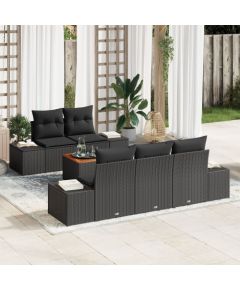 vidaXL Zestaw 6 Częściowych Sof Ogrodowych z Poduszkami Czarny Polirattan Akacja Dārza mēbeļu komplekti