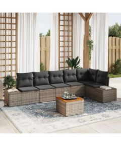 vidaXL 7 Elementowy Zestaw Sofy Ogrodowej z Poduszkami Szary Rattan Akacja Dārza mēbeļu komplekti