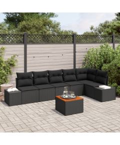 vidaXL Zestaw Sofowy Ogrodowy  7 części z Poduszkami Czarny Polirattan Akacja Dārza mēbeļu komplekti