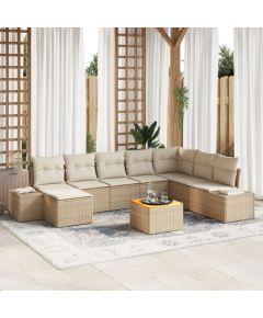vidaXL 9-częściowy zestaw kanap ogrodowych  z poduszkami beżowy polirattan akacja Dārza mēbeļu komplekti