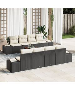 vidaXL 9-częściowy zestaw sofy ogrodowej  z poduszkami Czarny Polirattan Akacja Dārza mēbeļu komplekti