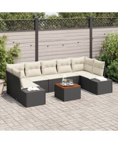 vidaXL Zestaw 8-częściowy sofa ogrodowa  z poduszkami Czarny Polirattan Akacja Dārza mēbeļu komplekti