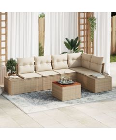 vidaXL Zestaw Sofy Ogrodowej  6 Części z Poduszkami Beżowy Polirattan Akacja Dārza mēbeļu komplekti