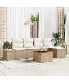 vidaXL 6 Częściowy Zestaw Sofy Ogrodowej z Poduszkami Beżowy Poli Rattan Akacja Dārza mēbeļu komplekti