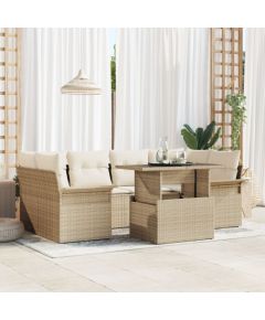 vidaXL Zestaw Sofy Ogrodowej  7 Części z Poduszkami Beżowy Rattan Dārza mēbeļu komplekti