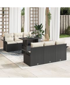 vidaXL Zestaw 7 sof ogrodowych z poduszkami Czarny Polirattan Dārza mēbeļu komplekti