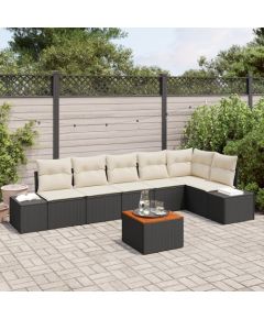 vidaXL 7-częściowy zestaw kanapowy do ogrodu z poduszkami czarny rattan akacja Dārza mēbeļu komplekti