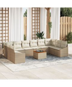 vidaXL Zestaw Sofowy  11 Elementów z Poduszkami Beżowy Polirattan Akacja Dārza mēbeļu komplekti