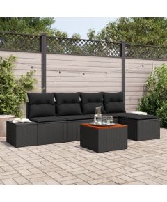 vidaXL Zestaw 6 częściowy kanap ogrodowych z poduszkami czarny polirattan akacja Dārza mēbeļu komplekti