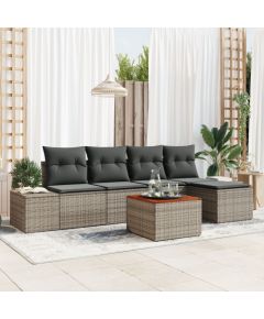 vidaXL Zestaw 6-częściowych sof ogrodowych z poduszkami Szary Poli Rattan Akacja Dārza mēbeļu komplekti