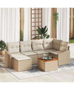 vidaXL Zestaw 7-osobowy sof ogrodowych z poduszkami Beżowy Polirattan Akacja Dārza mēbeļu komplekti