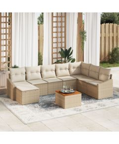 vidaXL Zestaw Sofy Ogrodowej  9 Części z Poduszkami Beżowy Polirattan Akacja Dārza mēbeļu komplekti