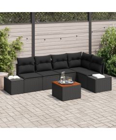 vidaXL 6 Częściowy Zestaw Sofa Ogrodowa z Poduszkami Czarny Poli Rattan Akacja Dārza mēbeļu komplekti