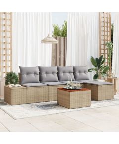 vidaXL Zestaw sofy ogrodowej  6 elementów z poduszkami Beżowy Polirattan Akacja Dārza mēbeļu komplekti