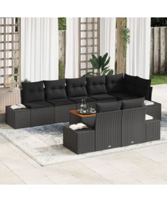 vidaXL 9-częściowy zestaw sof ogrodowych z poduszkami czarnymi z polirattanu akacjowego Dārza mēbeļu komplekti