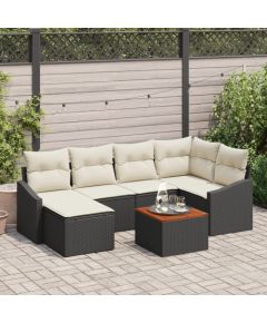 vidaXL 7-częściowy Zestaw Sofy Ogrodowej z Poduszkami Czarny Polirattan Akacja Dārza mēbeļu komplekti